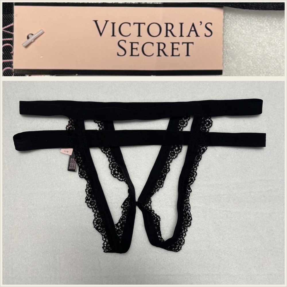 Victoria's Secret Panty Cheekini Strappy Black Very Sexy‎ Open Center